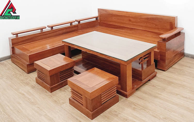 Sofa gỗ xoan đào SP04 kiểu góc chữ L