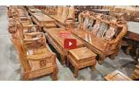 Salon Gỗ Hương Đá Tay 12 Chạm Đào 6 Món Siêu Sang 