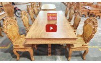 Bộ Bàn Ăn Gỗ Gõ Đỏ 8 Ghế Nguyên Khối BA31
