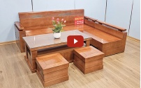 Bộ Sofa Gỗ Xoan Đào Chữ L Nguyên Khối