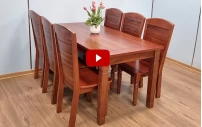 Bàn Ăn Gỗ Xoan Đào Mặt Kính 6 Ghế BA34