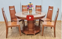 Bàn Ăn Tròn 6 Ghế có Mâm Xoay Gỗ Xoan Đào