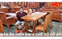 Bàn Ăn Hiện Đại Gỗ Gõ Đỏ Chân Chữ U 8 Ghế Mẫu Mới Nhất