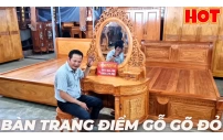 Bàn Trang Điểm Tân Cổ Điển Gỗ Gõ Đỏ Đục Hoa Lá Tây Siêu Đẹp