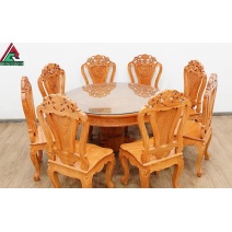 Băn ăn gỗ gõ đỏ 8 ghế mặt tròn