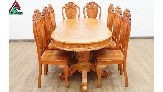 Bàn Ăn Gỗ Gõ Đỏ Ô Van 8 Ghế BA17