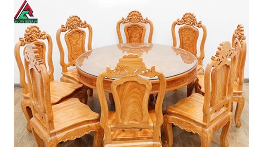 Bàn Ăn Gỗ Gõ Đỏ Mặt Tròn Nguyên Khối BA28