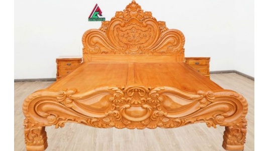 Giường Gỗ Gõ Đỏ Nguyên Khối Hoa Hồng GN71