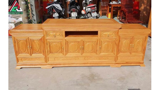 Kệ Tivi Gỗ Gõ Đỏ Nhô Giữa KTV15