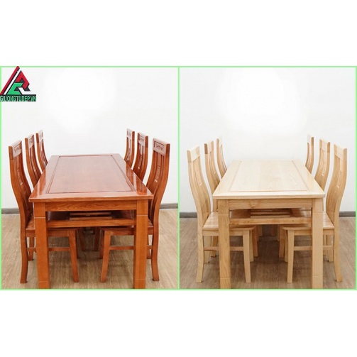 Bàn ăn gỗ sồi 6 ghế mặt liền