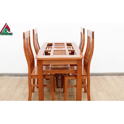 Băn ăn gỗ xoan đào 4 ghế 2 tầng
